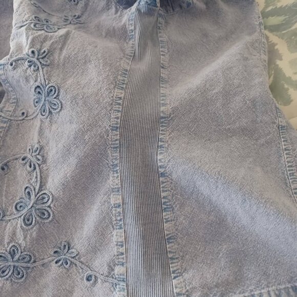 Giocam Women’s Large Denim Embroidered Jacket Boho Frayed Hem Blazer Cottagecore - Picture 7 of 10